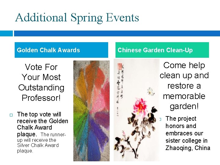 Additional Spring Events Golden Chalk Awards Vote For Your Most Outstanding Professor! The top