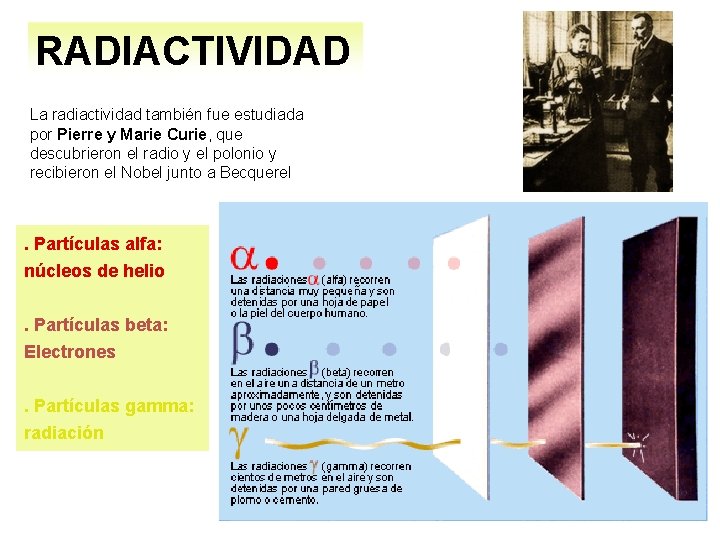 RADIACTIVIDAD La radiactividad también fue estudiada por Pierre y Marie Curie, que descubrieron el RADIACTIVIDAD La radiactividad también fue estudiada por Pierre y Marie Curie, que descubrieron el