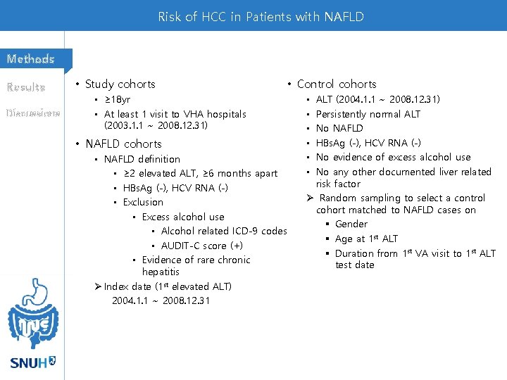 Risk of HCC in Patients with NAFLD Methods Results Discussions • Study cohorts •