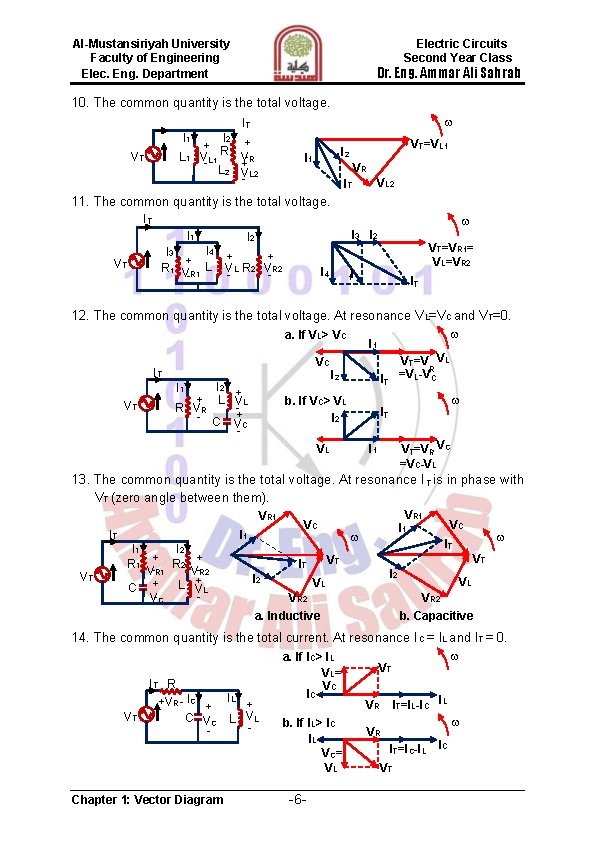 Al-Mustansiriyah University Faculty of Engineering Elec. Eng. Department Electric Circuits Second Year Class Dr.