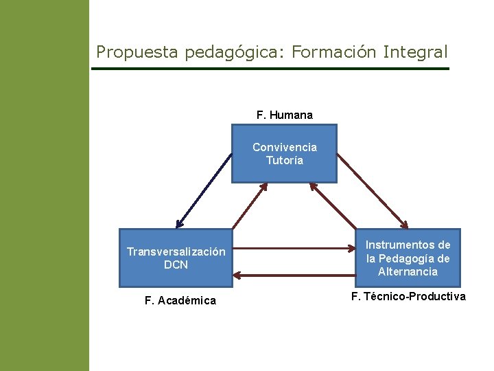 Propuesta pedagógica: Formación Integral F. Humana Convivencia Tutoría Transversalización DCN F. Académica Instrumentos de