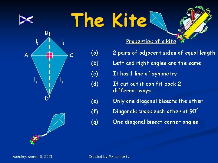 The Kite B l 1 Properties of a kite l 1 A C l