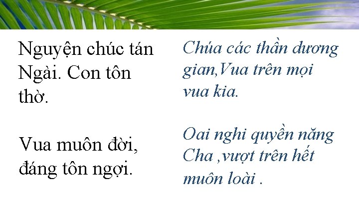 Nguyện chúc tán Ngài. Con tôn thờ. Chúa các thần dương gian, Vua trên