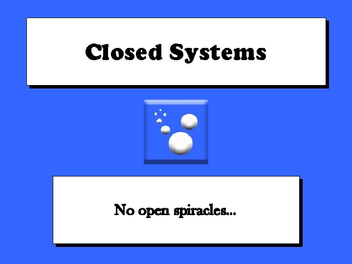 Closed Systems No open spiracles… 
