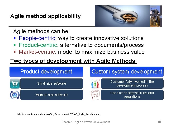 Agile method applicability Agile methods can be: § People-centric: way to create innovative solutions