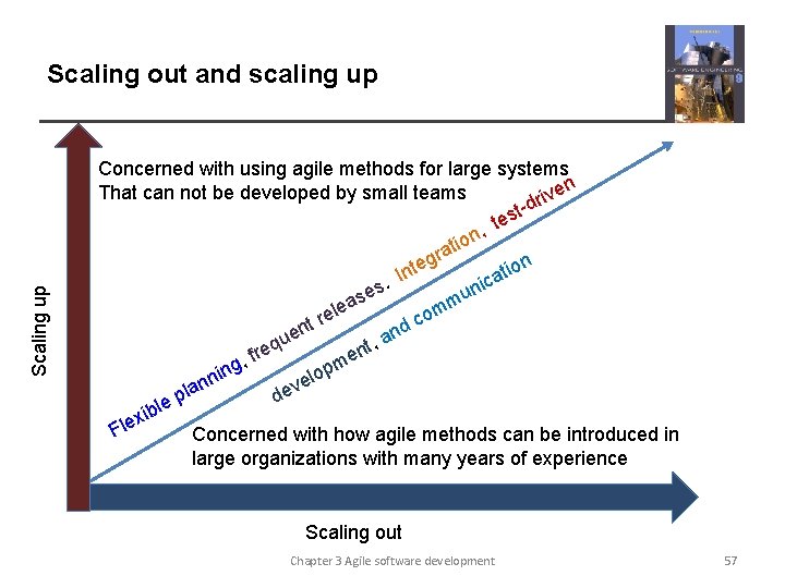 Scaling up Scaling out and scaling up Concerned with using agile methods for large