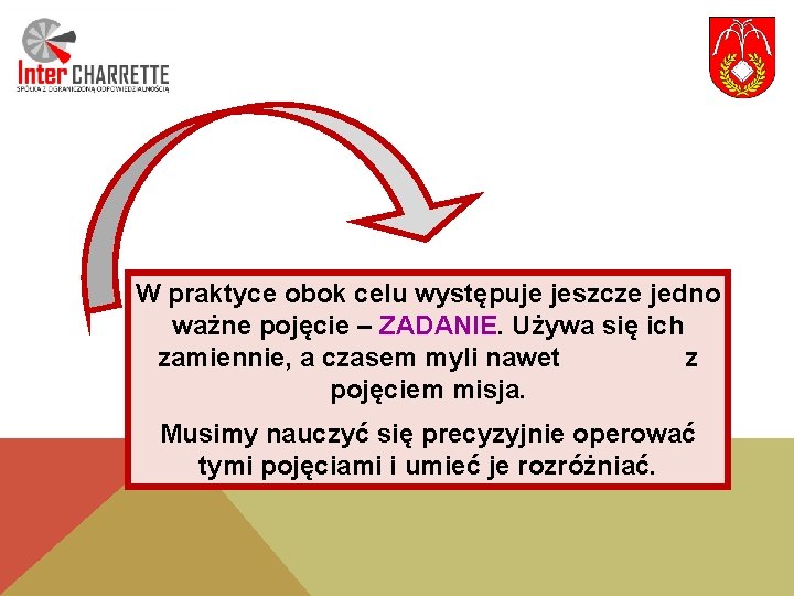 W praktyce obok celu występuje jeszcze jedno ważne pojęcie – ZADANIE. Używa się ich