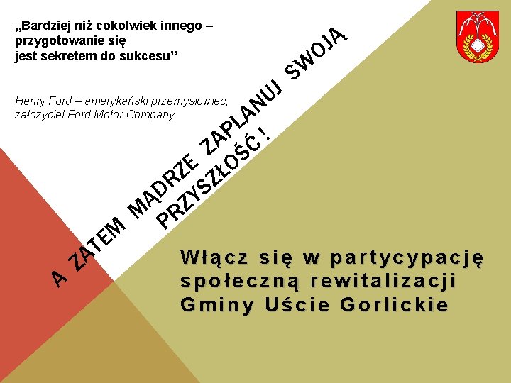 „Bardziej niż cokolwiek innego – przygotowanie się jest sekretem do sukcesu” Henry Ford –