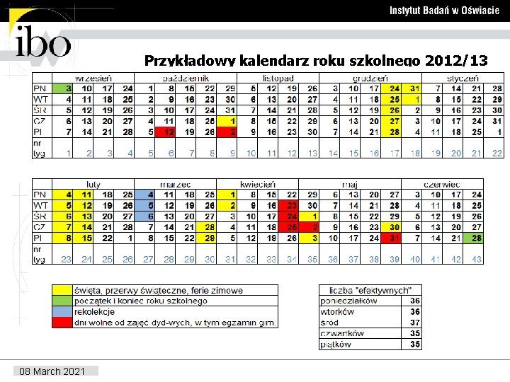 Przykładowy kalendarz roku szkolnego 2012/13 08 March 2021 