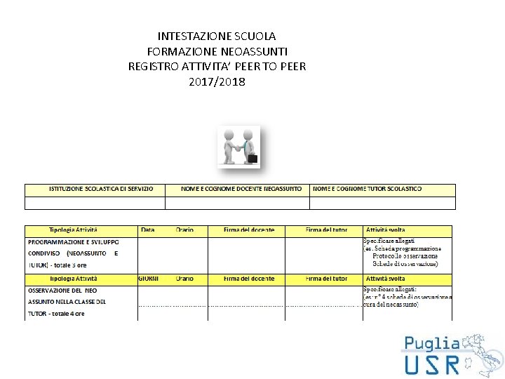 INTESTAZIONE SCUOLA FORMAZIONE NEOASSUNTI REGISTRO ATTIVITA’ PEER TO PEER 2017/2018 