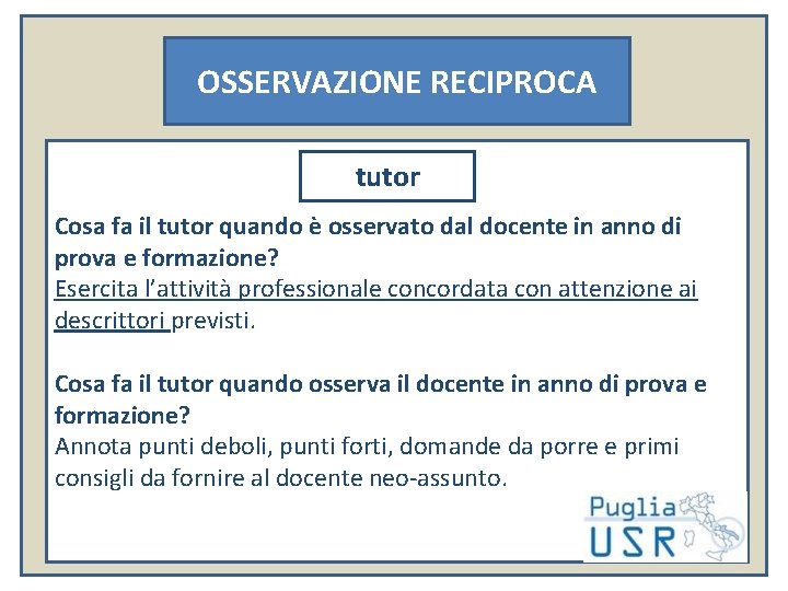 OSSERVAZIONE RECIPROCA tutor Cosa fa il tutor quando è osservato dal docente in anno