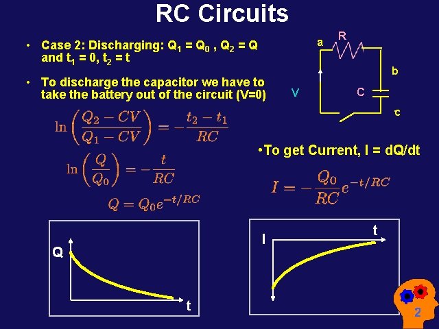 RC Circuits a • Case 2: Discharging: Q 1 = Q 0 , Q