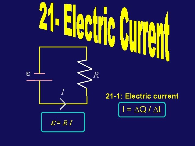  R I 21 -1: Electric current I = DQ / Dt =RI 