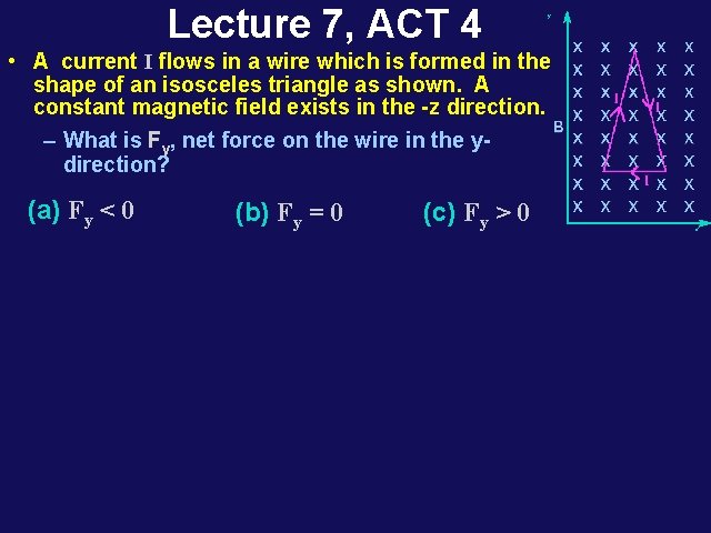 Lecture 7, ACT 4 y • A current I flows in a wire which