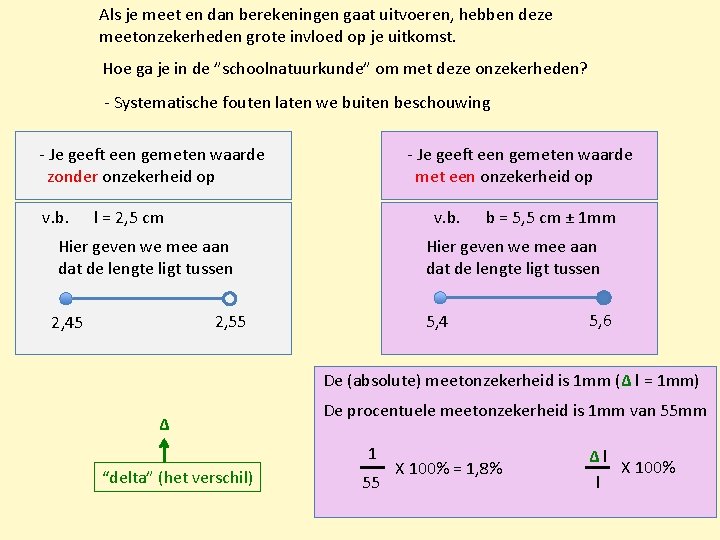 Als je meet en dan berekeningen gaat uitvoeren, hebben deze meetonzekerheden grote invloed op