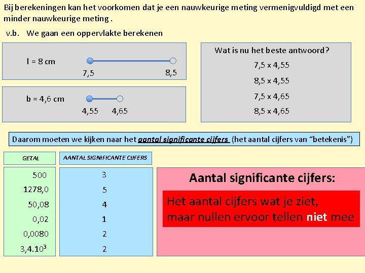 Bij berekeningen kan het voorkomen dat je een nauwkeurige meting vermenigvuldigd met een minder