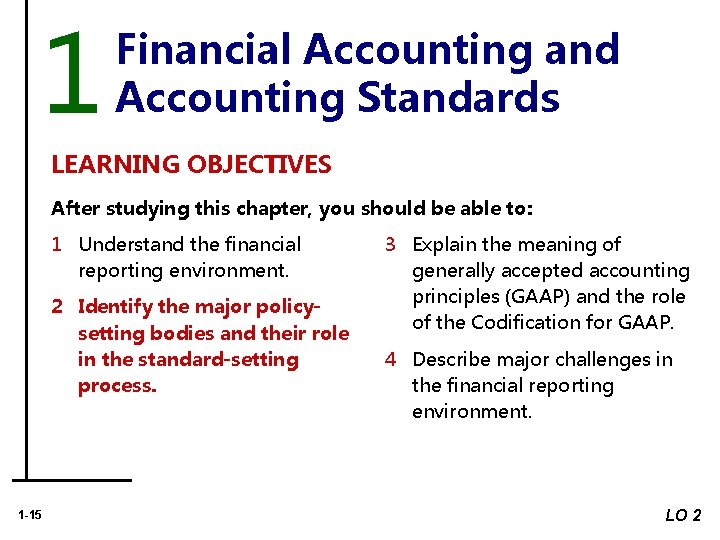 1 Financial Accounting and Accounting Standards LEARNING OBJECTIVES After studying this chapter, you should 1 Financial Accounting and Accounting Standards LEARNING OBJECTIVES After studying this chapter, you should