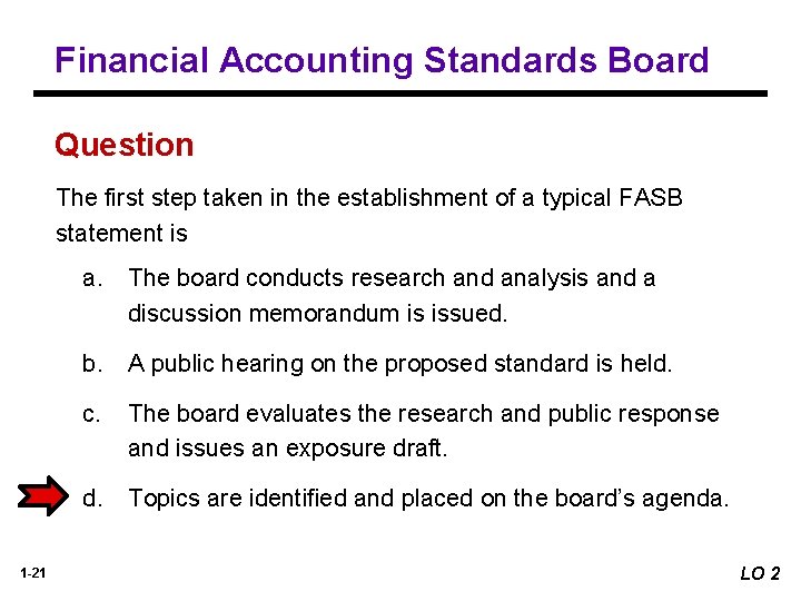 Financial Accounting Standards Board Question The first step taken in the establishment of a Financial Accounting Standards Board Question The first step taken in the establishment of a
