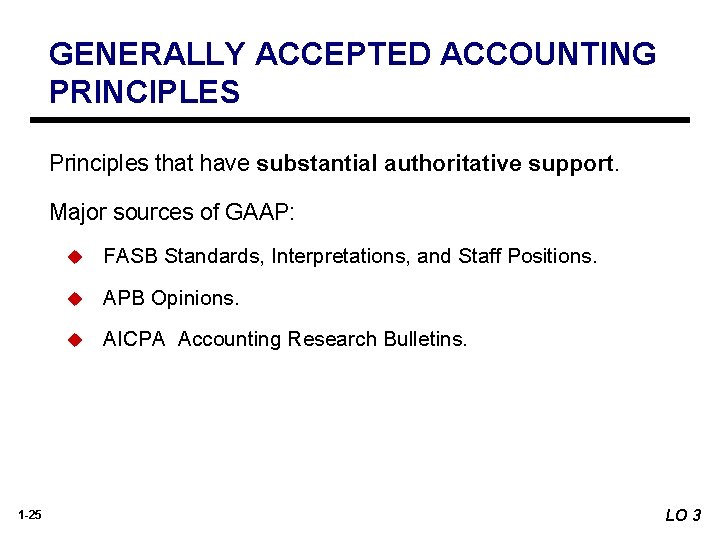 GENERALLY ACCEPTED ACCOUNTING PRINCIPLES Principles that have substantial authoritative support. Major sources of GAAP: GENERALLY ACCEPTED ACCOUNTING PRINCIPLES Principles that have substantial authoritative support. Major sources of GAAP: