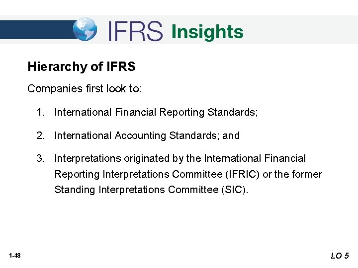 Hierarchy of IFRS Companies first look to: 1. International Financial Reporting Standards; 2. International Hierarchy of IFRS Companies first look to: 1. International Financial Reporting Standards; 2. International
