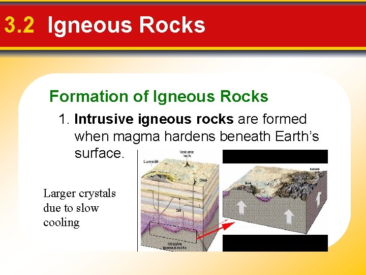 3. 2 Igneous Rocks Formation of Igneous Rocks 1. Intrusive igneous rocks are formed 3. 2 Igneous Rocks Formation of Igneous Rocks 1. Intrusive igneous rocks are formed