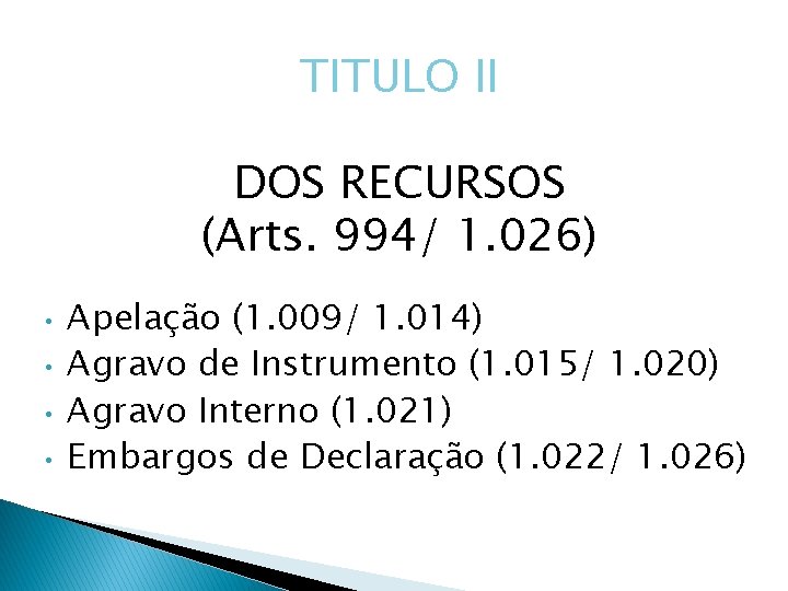 TITULO II DOS RECURSOS (Arts. 994/ 1. 026) • • Apelação (1. 009/ 1.