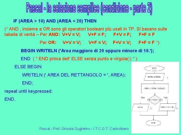 IF (AREA > 10) AND (AREA < 20) THEN (* AND , insieme a IF (AREA > 10) AND (AREA < 20) THEN (* AND , insieme a