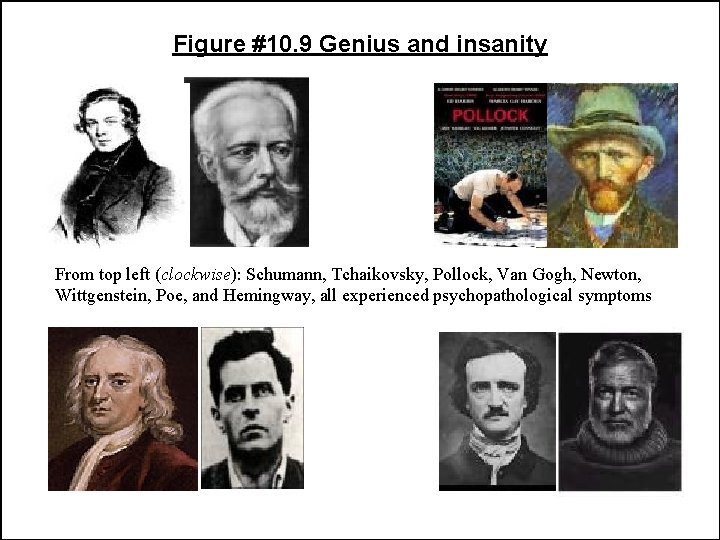 Figure #10. 9 Genius and insanity From top left (clockwise): Schumann, Tchaikovsky, Pollock, Van