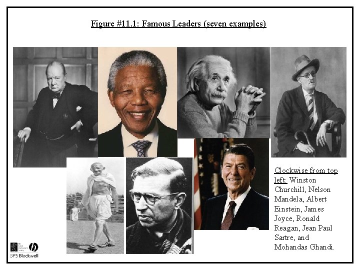 Figure #11. 1: Famous Leaders (seven examples) Clockwise from top left: Winston Churchill, Nelson