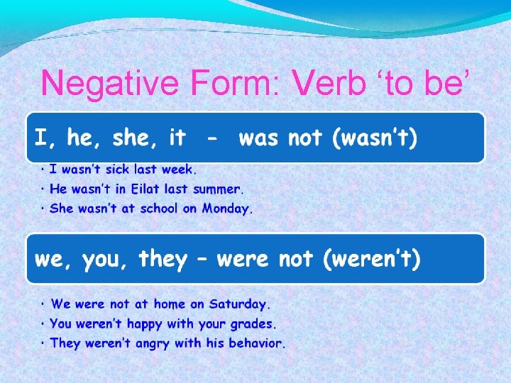 Negative Form: Verb ‘to be’ 