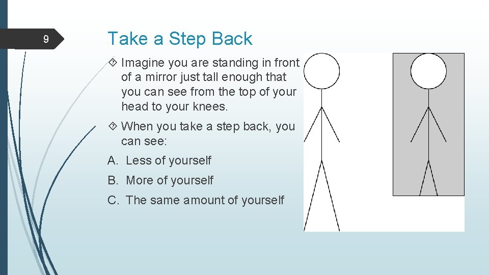 9 Take a Step Back Imagine you are standing in front of a mirror