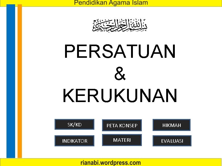 PERSATUAN & KERUKUNAN SK/KD PETA KONSEP HIKMAH INDIKATOR MATERI EVALUASI 