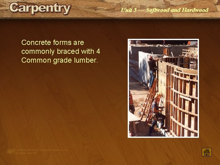Unit 5 — Softwood and Hardwood Concrete forms are commonly braced with 4 Common