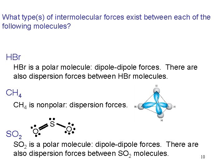 What type(s) of intermolecular forces exist between each of the following molecules? HBr is