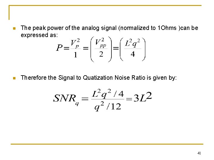 n The peak power of the analog signal (normalized to 1 Ohms )can be