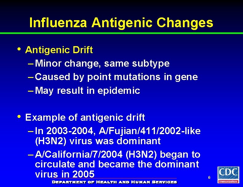 Influenza Antigenic Changes • Antigenic Drift – Minor change, same subtype – Caused by