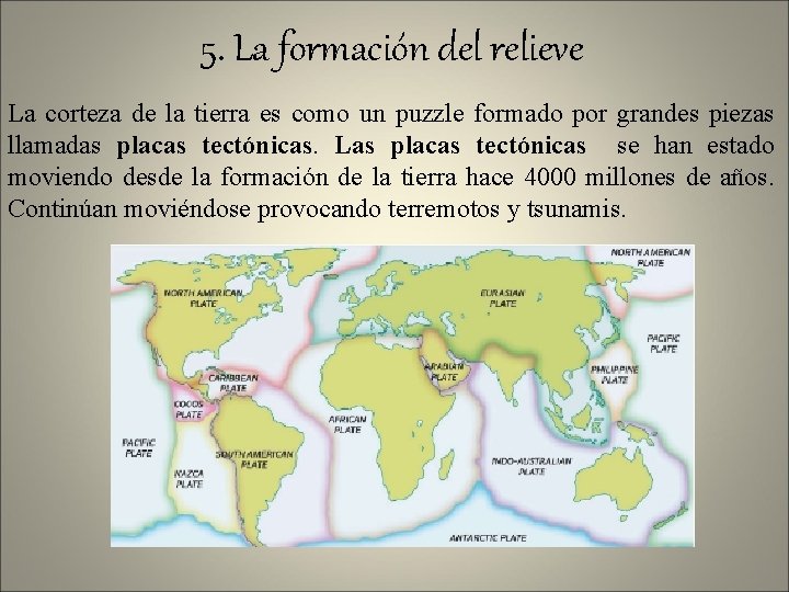 5. La formación del relieve La corteza de la tierra es como un puzzle