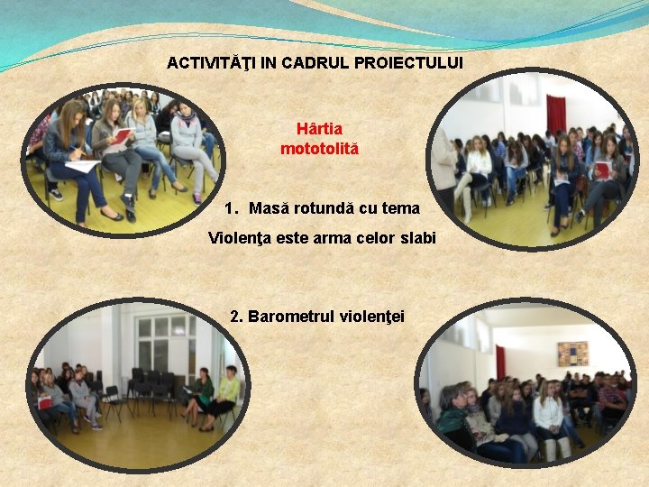 ACTIVITĂŢI IN CADRUL PROIECTULUI Hârtia mototolită 1. Masă rotundă cu tema Violenţa este arma