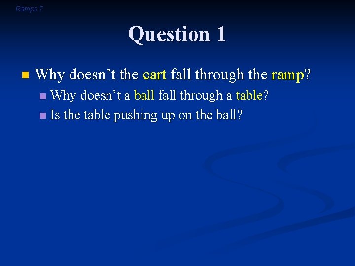 Ramps 7 Question 1 n Why doesn’t the cart fall through the ramp? Why