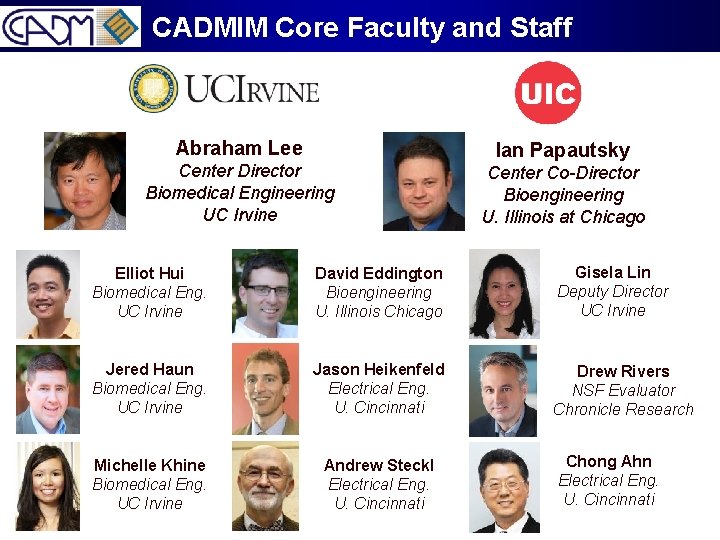 CADMIM Core Faculty and Staff Abraham Lee Center Director Biomedical Engineering UC Irvine Ian