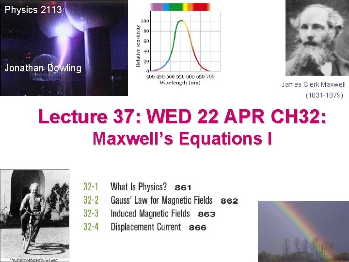 Physics 2113 Jonathan Dowling James Clerk Maxwell (1831 -1879) Lecture 37: WED 22 APR