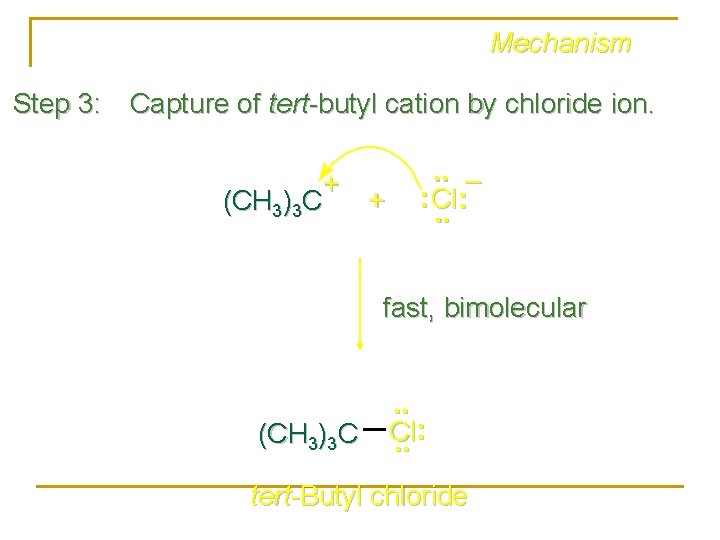 Mechanism Step 3: Capture of tert-butyl cation by chloride ion. + (CH 3)3 C