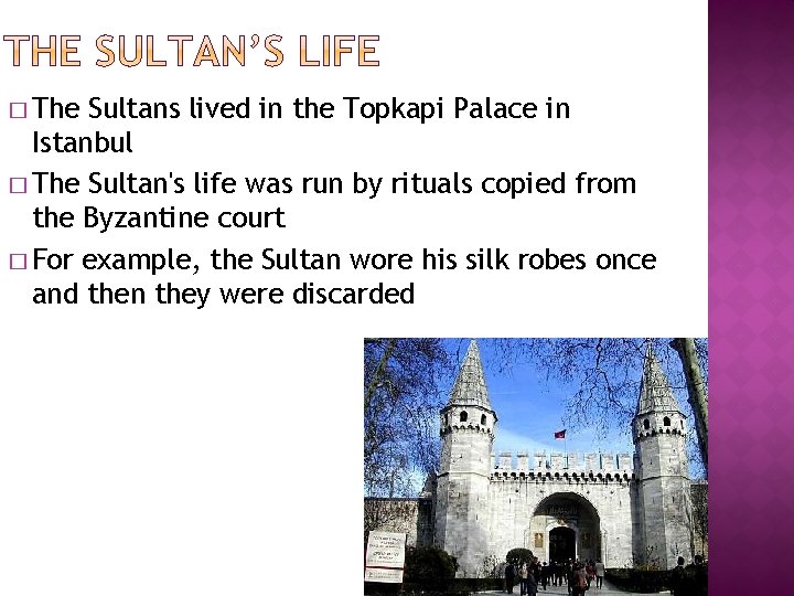� The Sultans lived in the Topkapi Palace in Istanbul � The Sultan's life