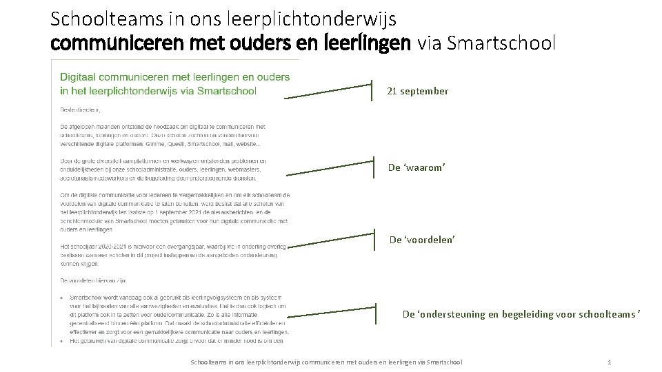 Schoolteams in ons leerplichtonderwijs communiceren met ouders en leerlingen via Smartschool 21 september De