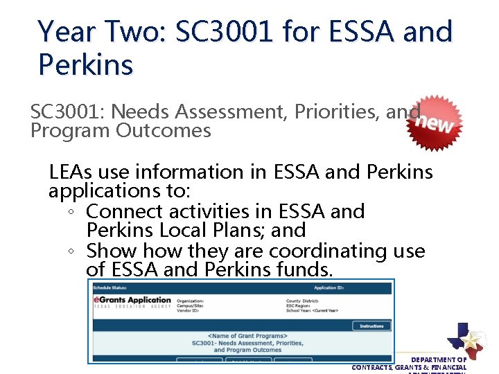 Year Two: SC 3001 for ESSA and Perkins SC 3001: Needs Assessment, Priorities, and