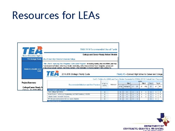 Resources for LEAs DEPARTMENT OF CONTRACTS, GRANTS & FINANCIAL 