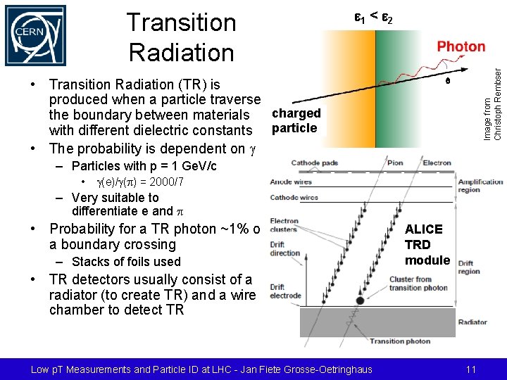 e 1 < e 2 • Transition Radiation (TR) is produced when a particle