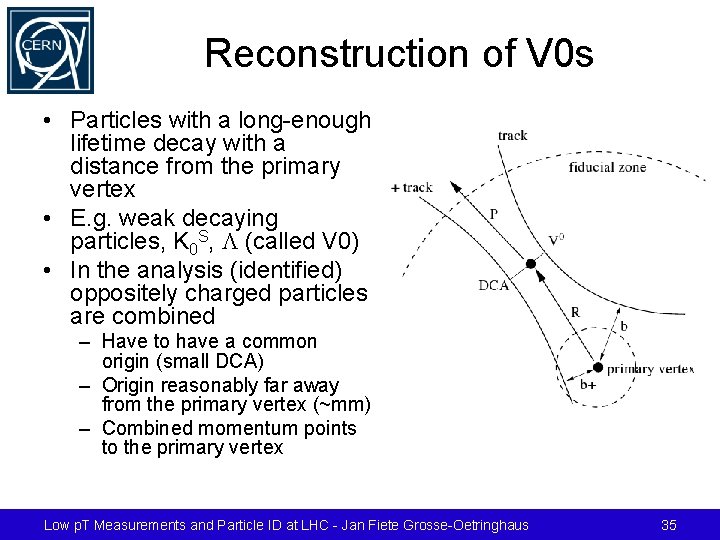 Reconstruction of V 0 s • Particles with a long-enough lifetime decay with a