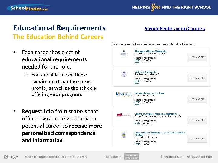 Educational Requirements The Education Behind Careers • Each career has a set of educational