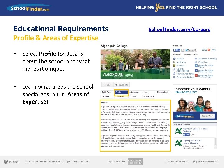 Educational Requirements Profile & Areas of Expertise • Select Profile for details about the
